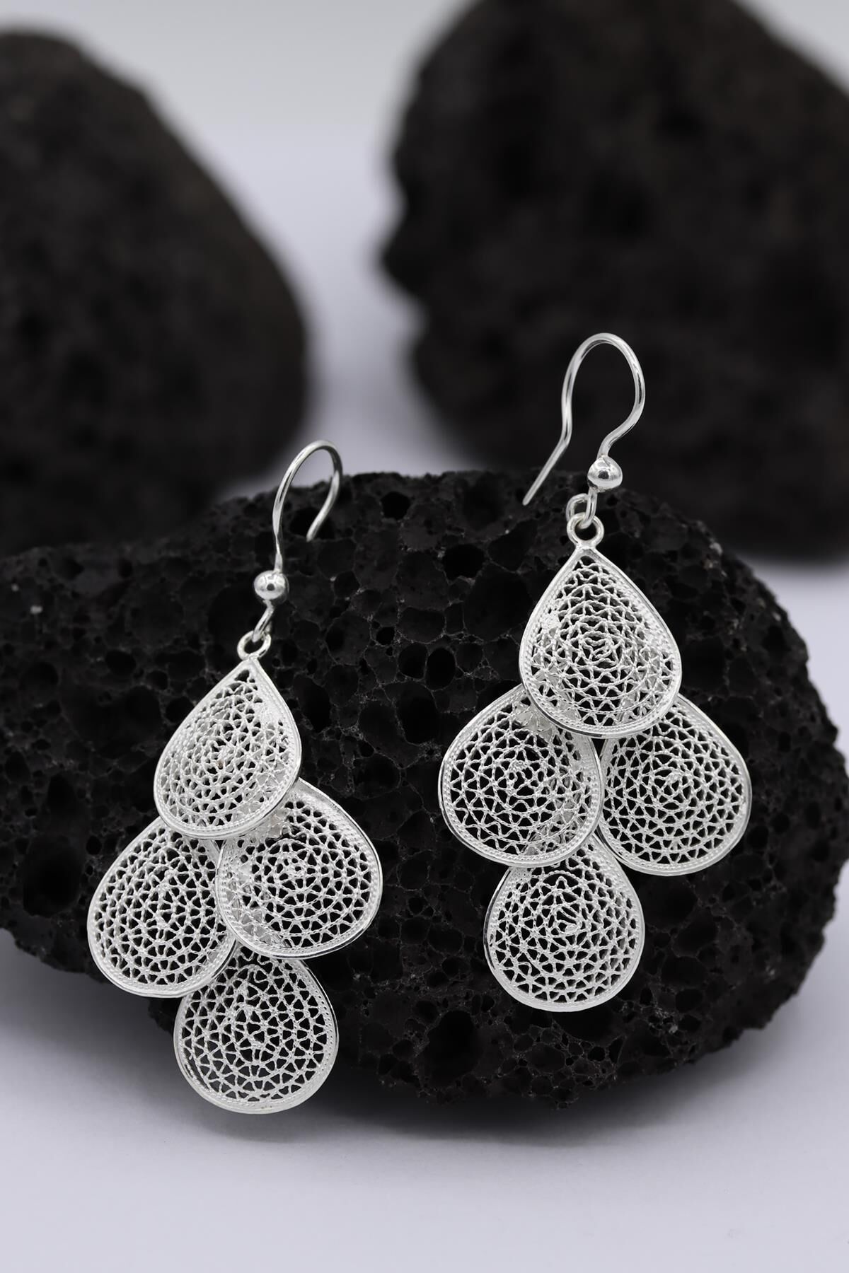 Sade Tasarımlı Damla Model Telkari Gümüş Küpe 175