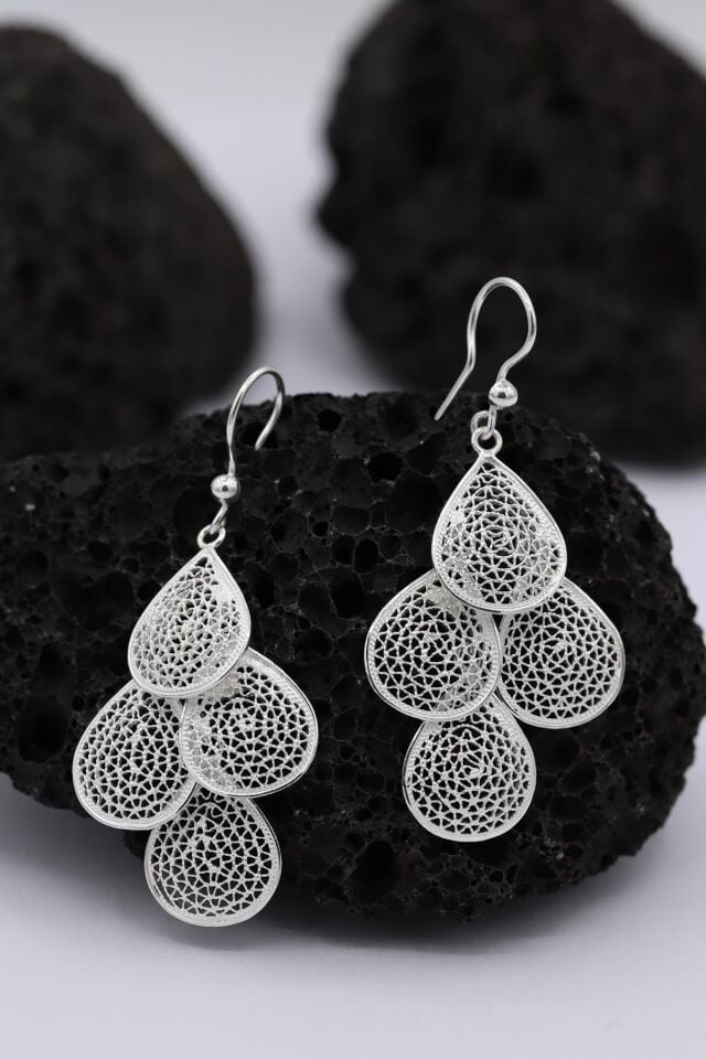 Sade Tasarımlı Damla Model Telkari Gümüş Küpe 175