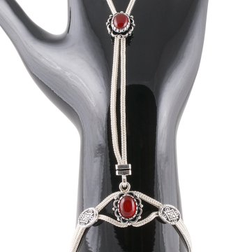 Bordo Akik Taşlı Hasır Gümüş Şahmeran