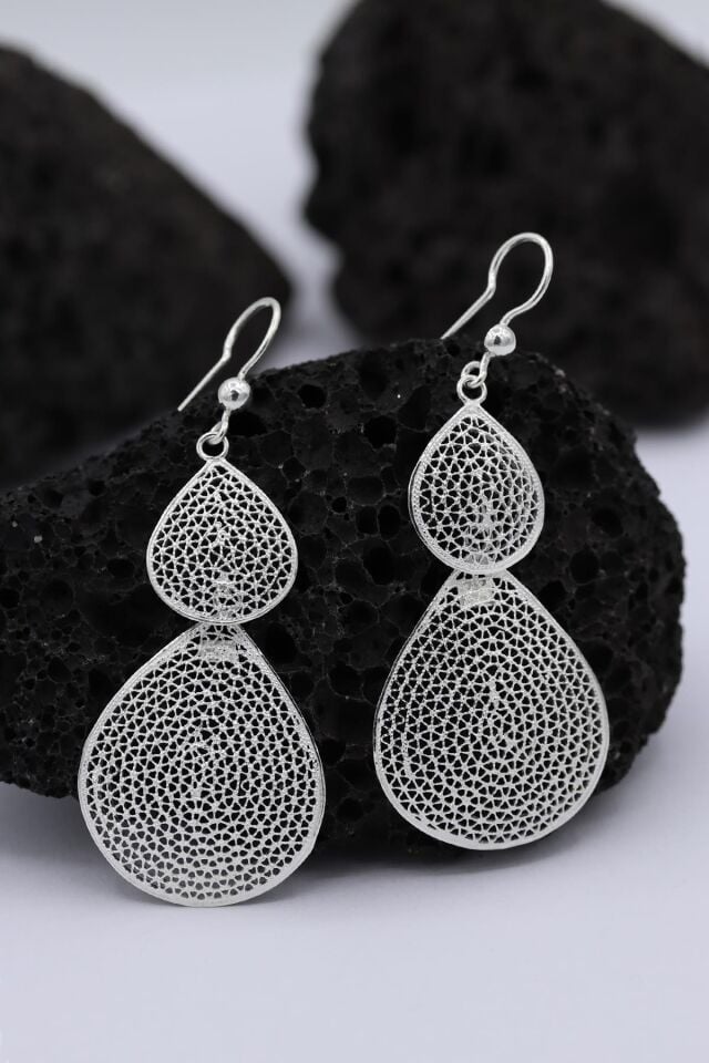 Sade Tasarımlı Damla Model Telkari Gümüş Küpe 178