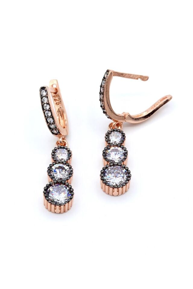 Beyaz Zirkon Taşlı Roz Gümüş Küpe 079