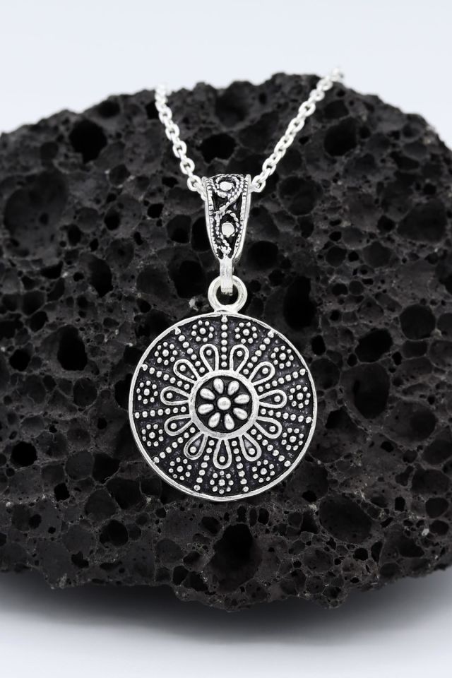 İşlemeli Mardin Hasırı Gümüş Kolye 002