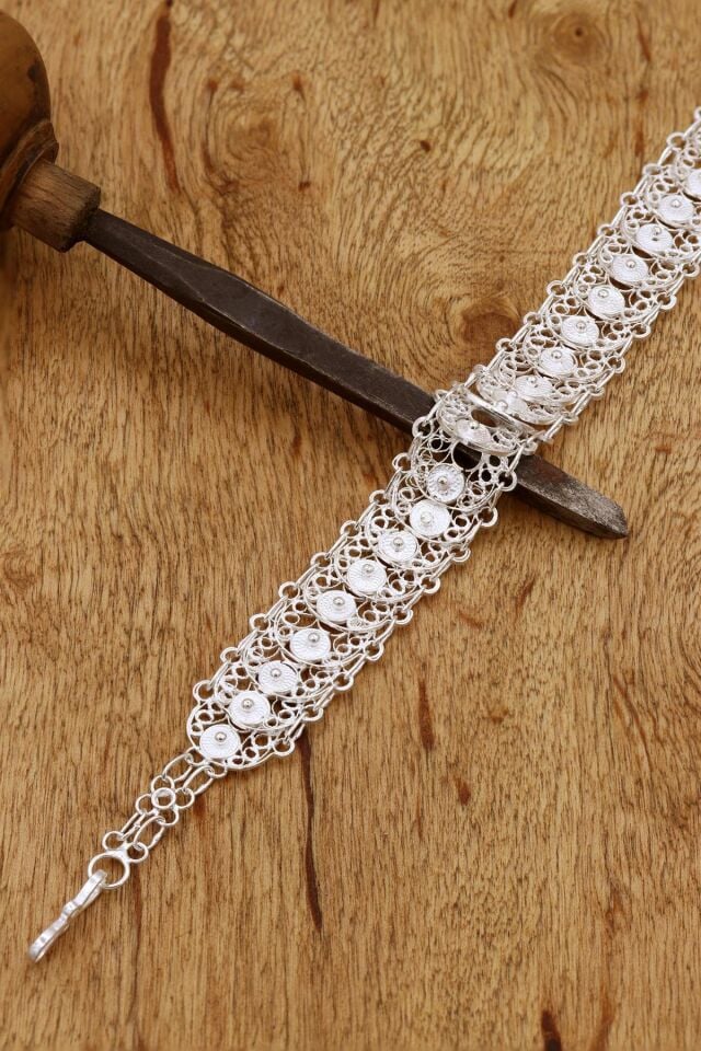 Pullu Telkari İşlemeli Gümüş Bileklik 291