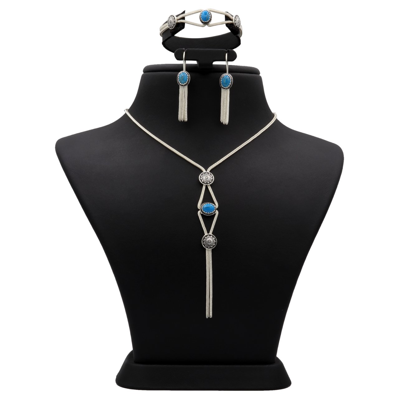 Firuze Taşlı Mardin Hasırı Gümüş Set 036