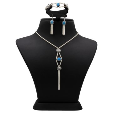 Firuze Taşlı Mardin Hasırı Gümüş Set 036