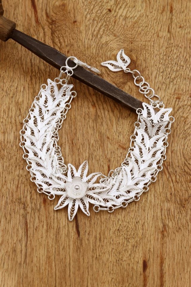 Yıldız Modeli Pullu Telkari İşlemeli Gümüş Bileklik 298