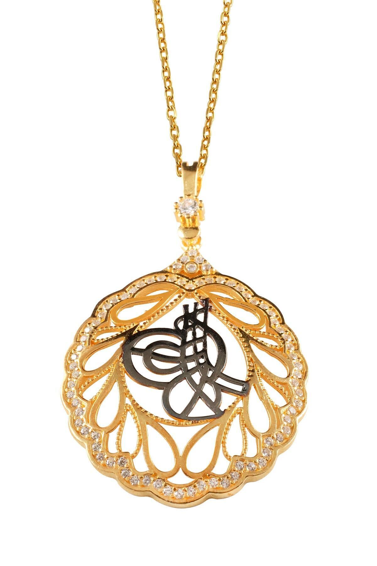 Osmanlı Tuğralı Altın Yaldızlı Gümüş Kolye 076