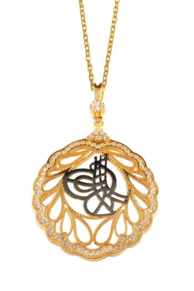 Osmanlı Tuğralı Altın Yaldızlı Gümüş Kolye 076