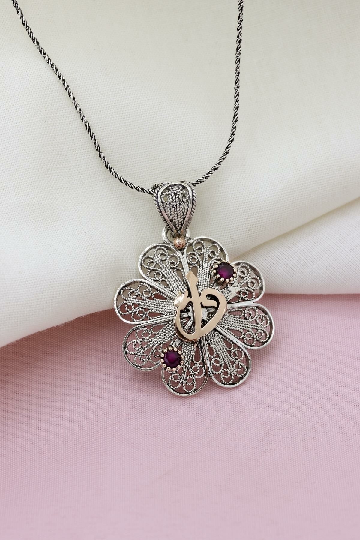Elif & Vav Telkari İşlemeli Gümüş Kolye 460