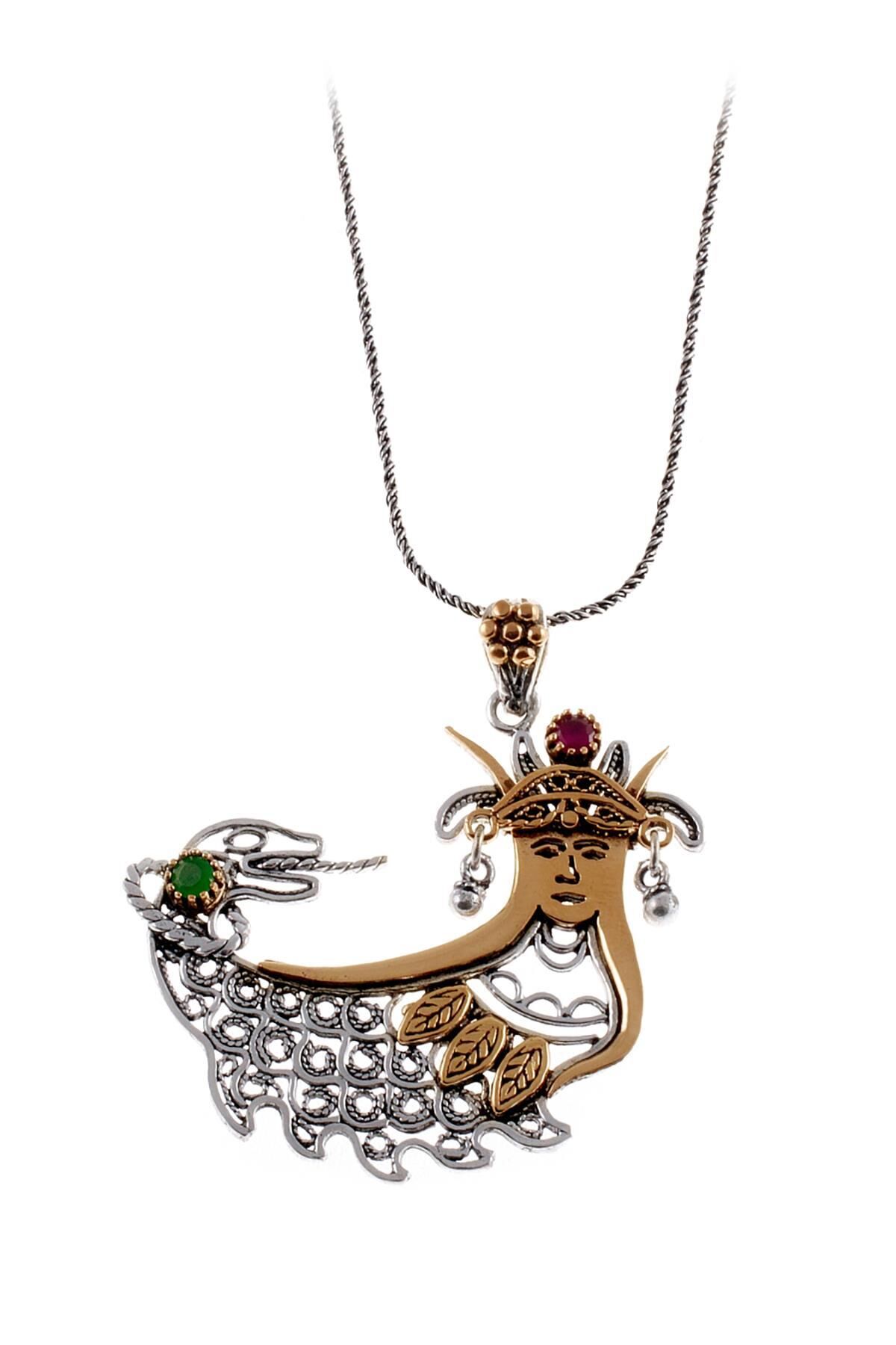 Telkari Orta Boy Şahmeran Gümüş Kolye 040