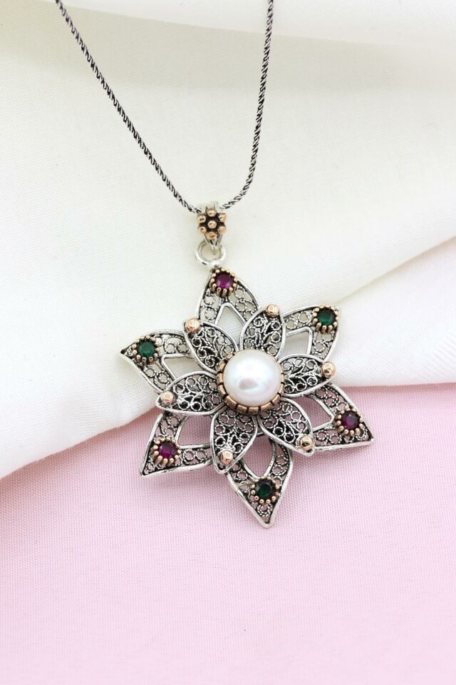 Yıldız Modeli Telkari İşlemeli Gümüş Kolye 466