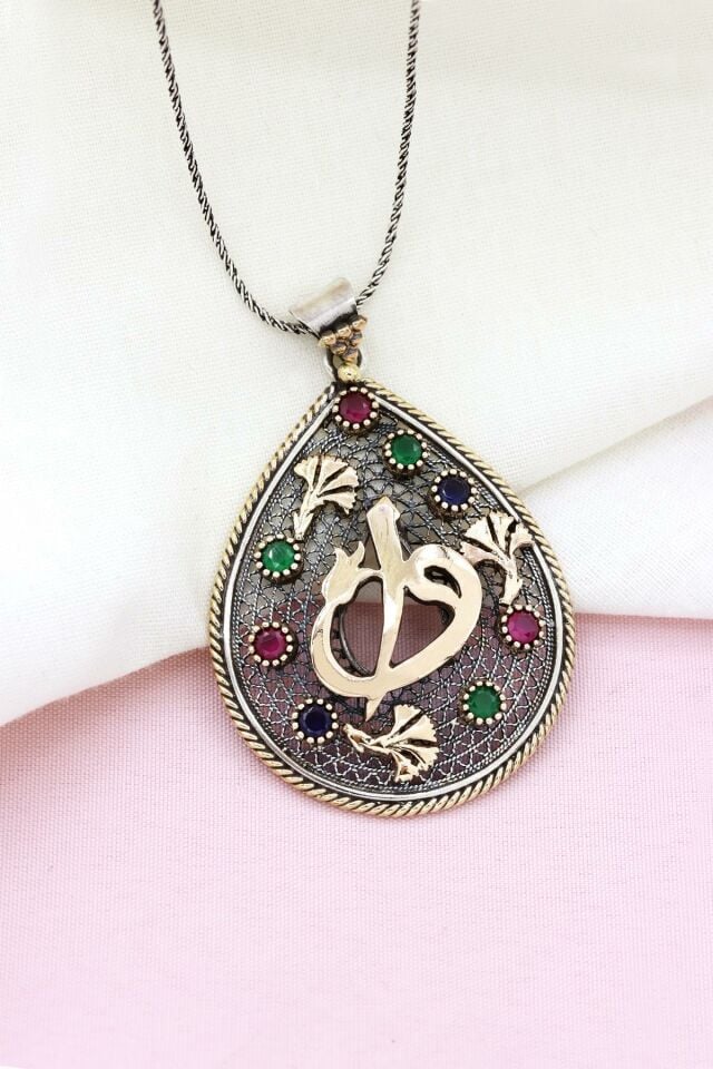 Elif & Vav Telkari İşlemeli Gümüş Kolye 473
