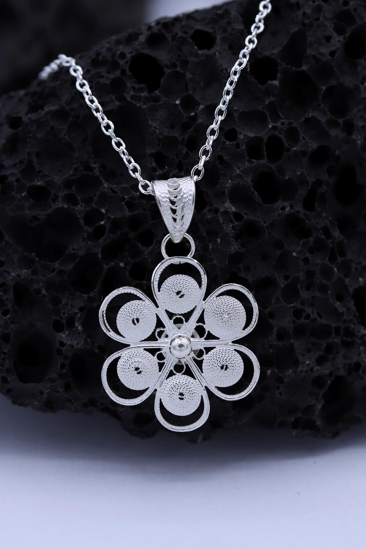 Çiçek Modeli Telkari Gümüş Kolye 417