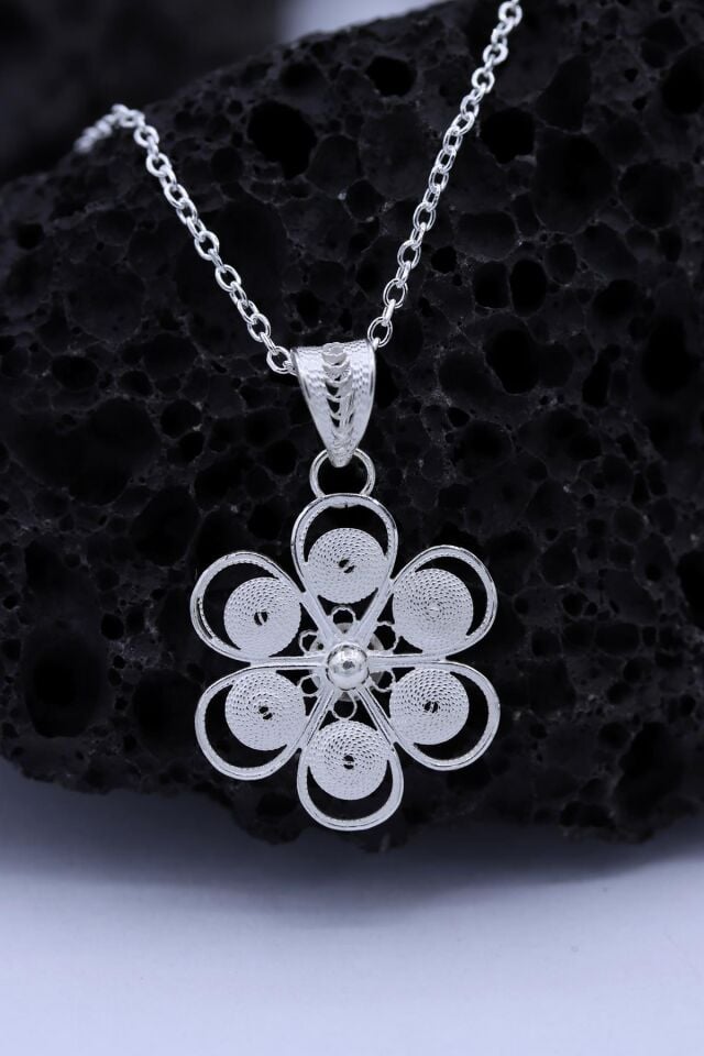 Çiçek Modeli Telkari Gümüş Kolye 417