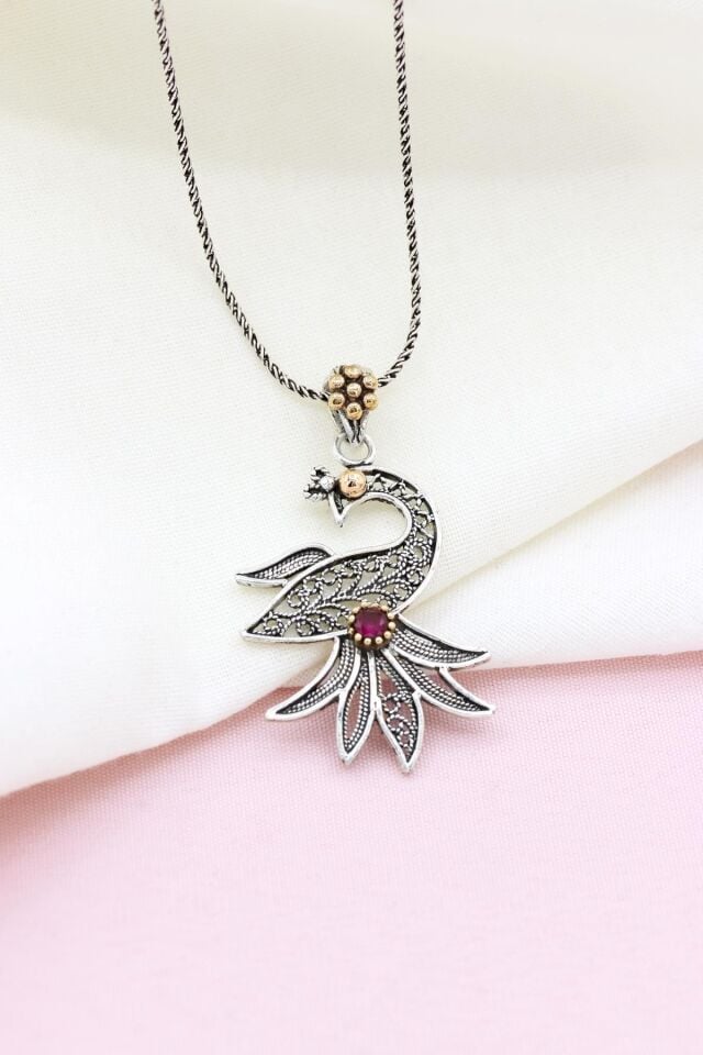 Tavus Kuşu Telkari İşlemeli Gümüş Kolye 483