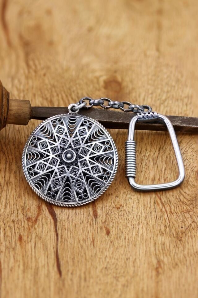 Telkari İşlemeli Gümüş Anahtarlık 062