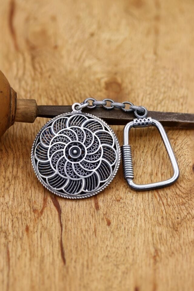 Telkari İşlemeli Gümüş Anahtarlık 064