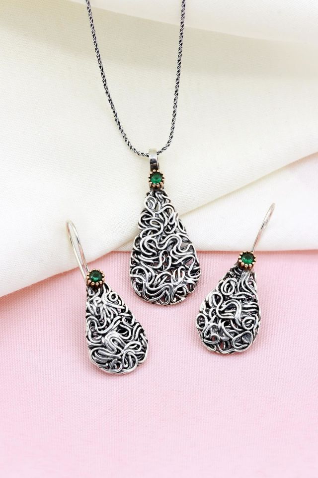 Damla Modeli Otantik İkili Gümüş Set 046