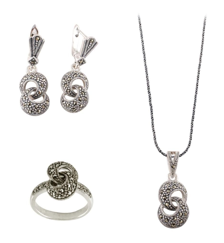 Sonsuzluk Modeli Markazit Taşlı Gümüş Set 015