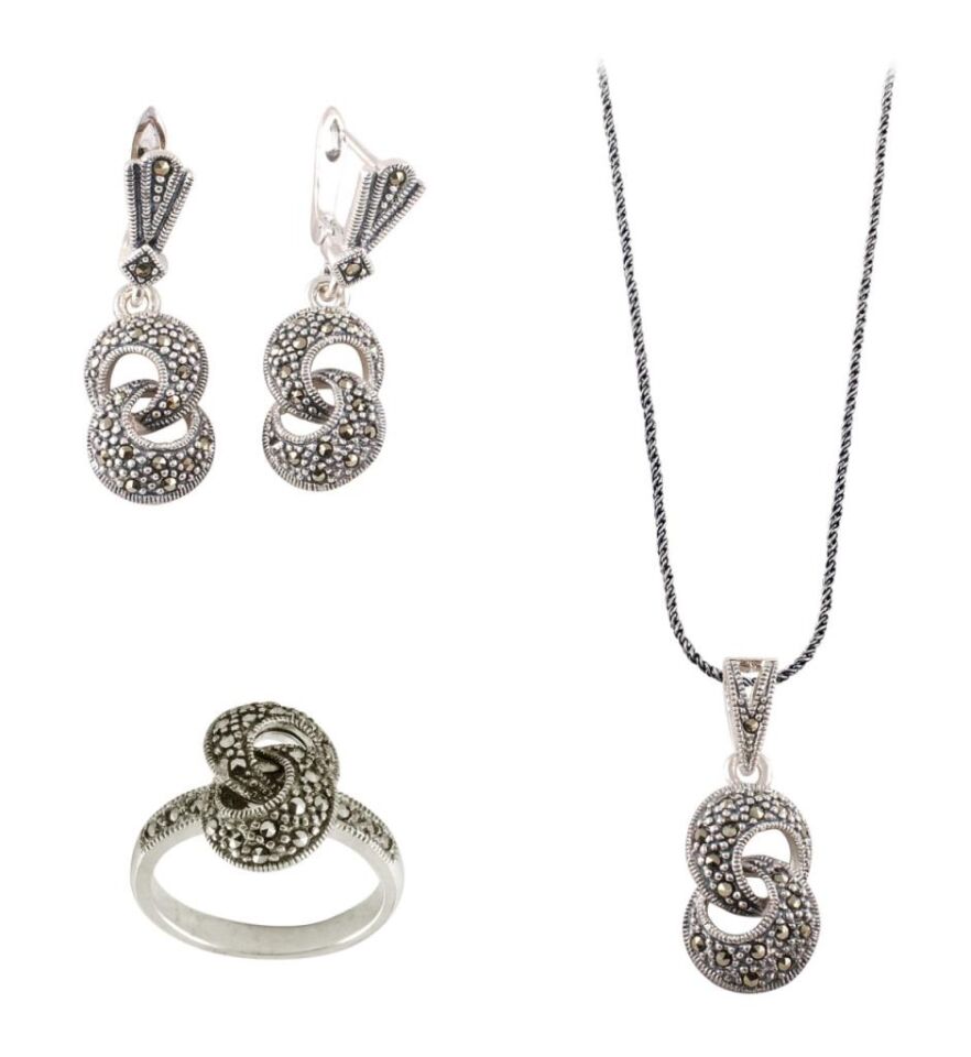 Sonsuzluk Modeli Markazit Taşlı Gümüş Set 015
