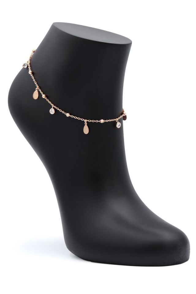 Damla Modeli Zirkon Taşlı Roz Gümüş Halhal 105