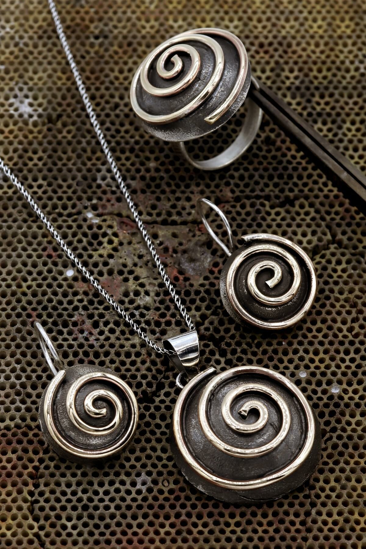 Otantik El İşi Spiral Tasarım Gümüş Set 036