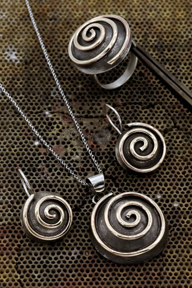 Otantik El İşi Spiral Tasarım Gümüş Set 036