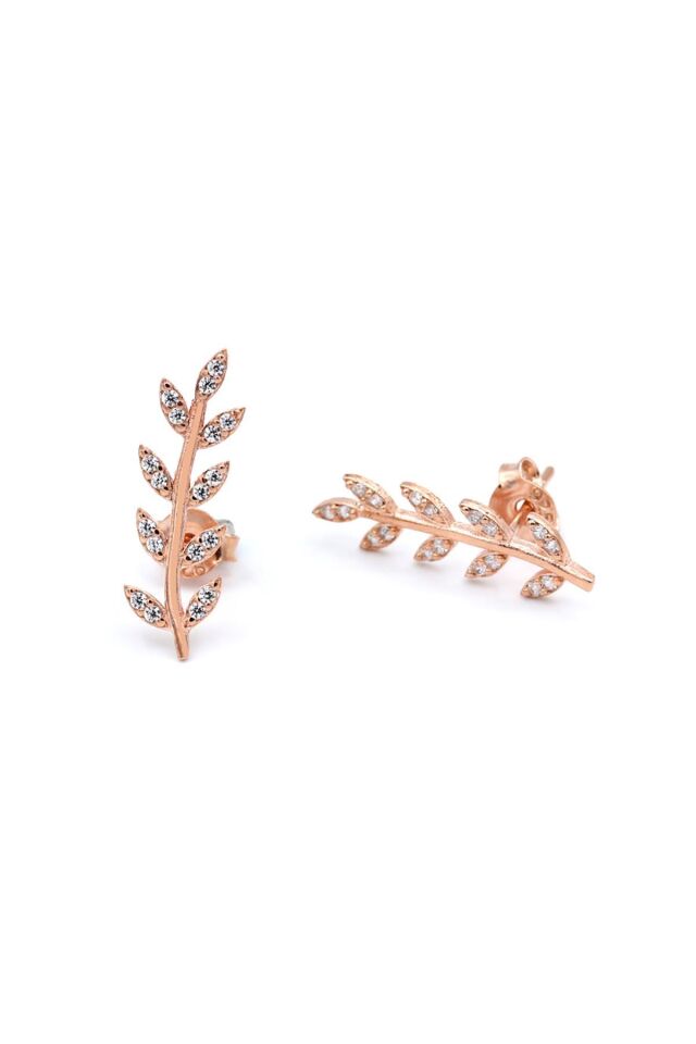 Yaprak Modeli Roz Gümüş Küpe 090