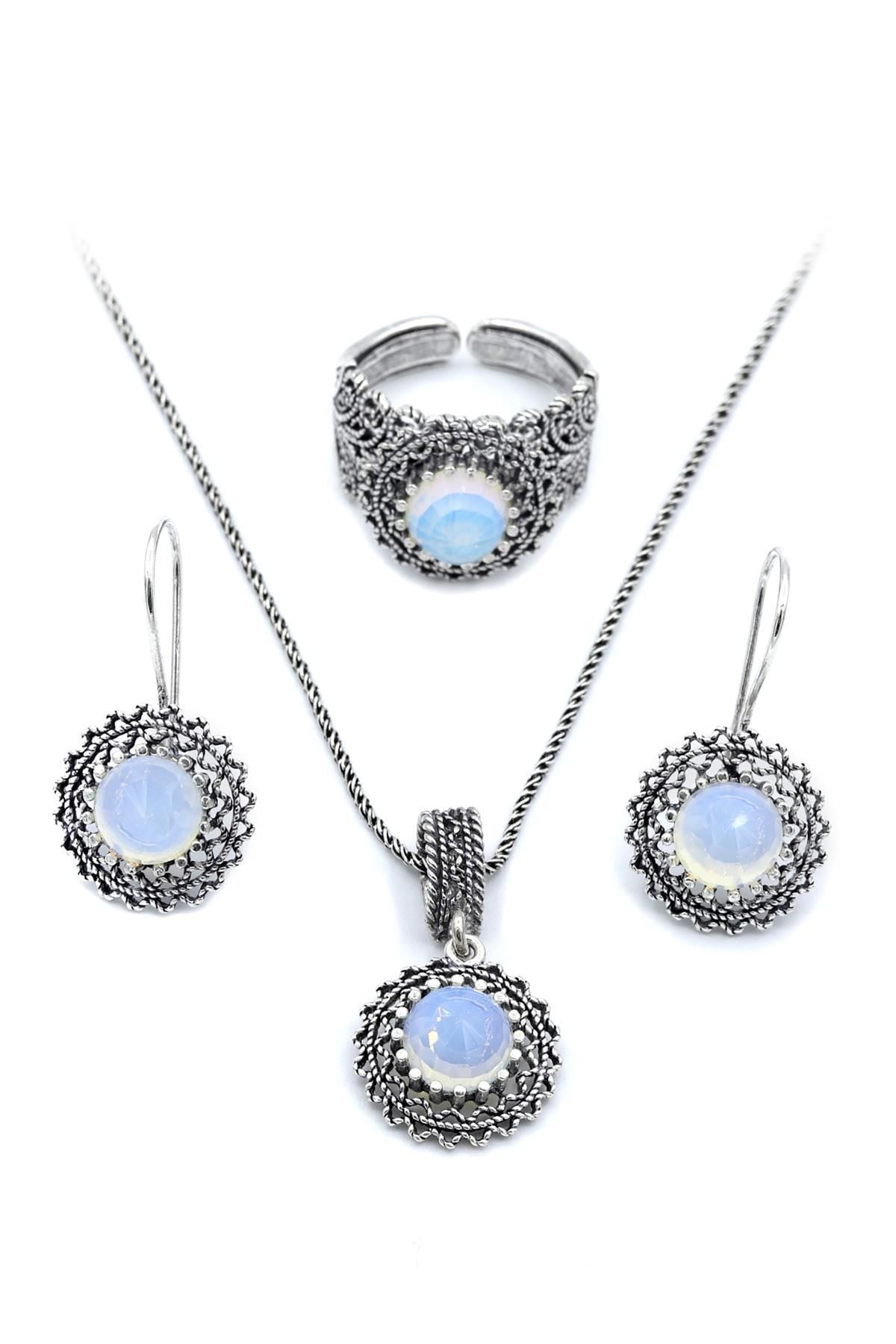 Ay Taşlı Telkari Gümüş Set 151