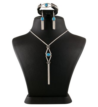 Firuze Taşlı Mardin Hasırı Gümüş Set 028