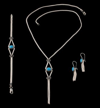 Firuze Taşlı Mardin Hasırı Gümüş Set 028