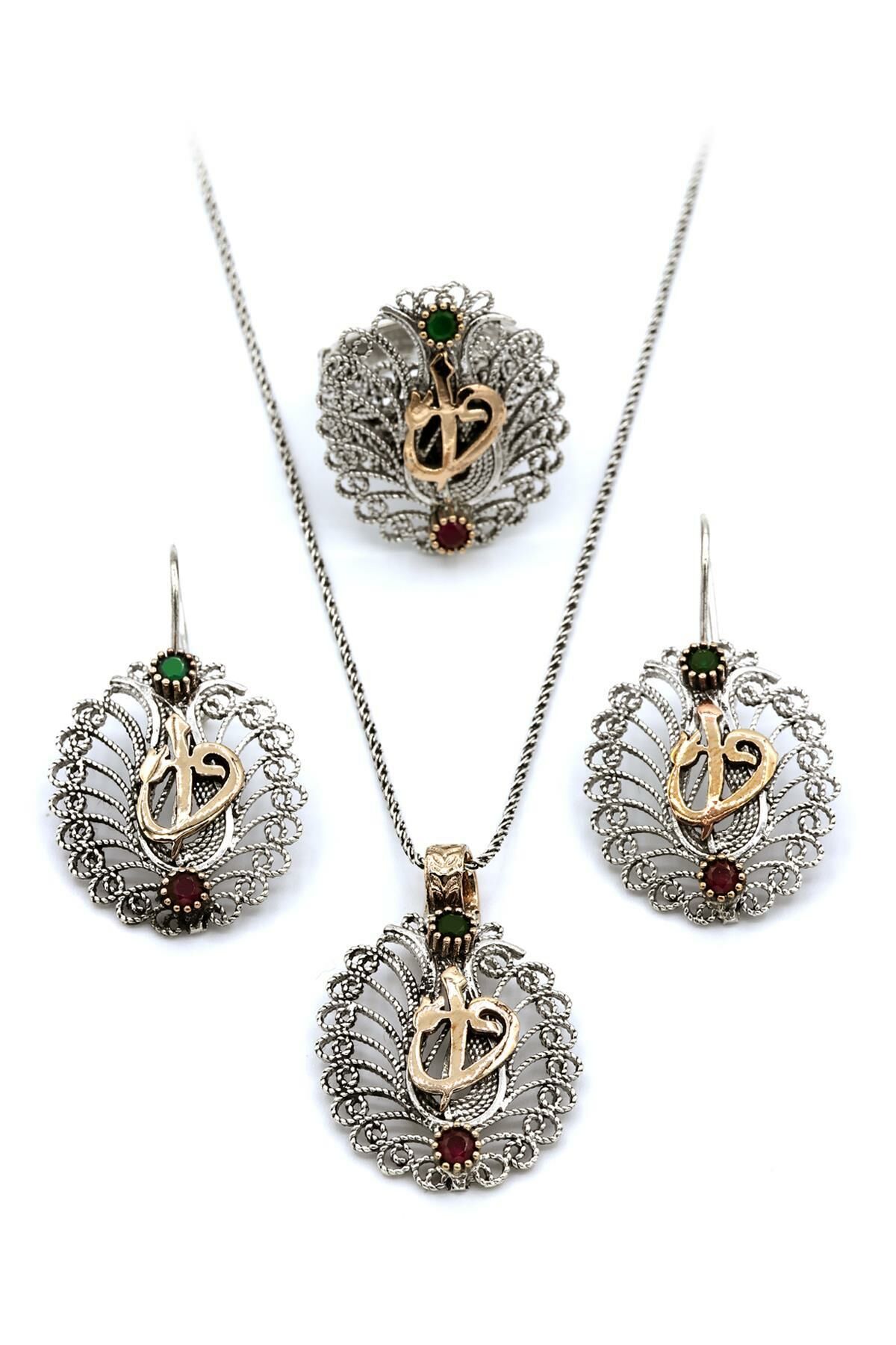 Elif & Vav Harfli Telkari Gümüş Set 160