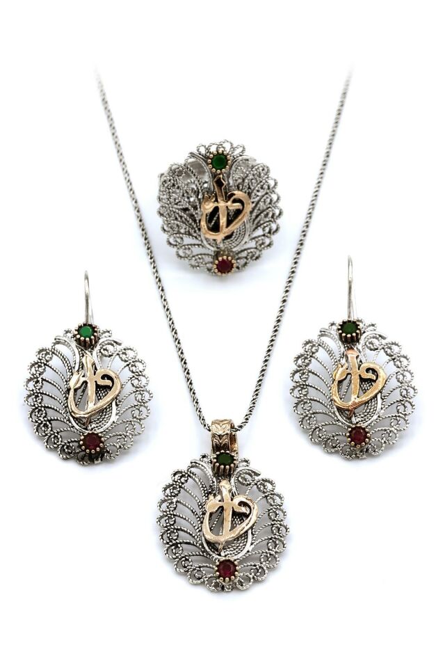 Elif & Vav Harfli Telkari Gümüş Set 160