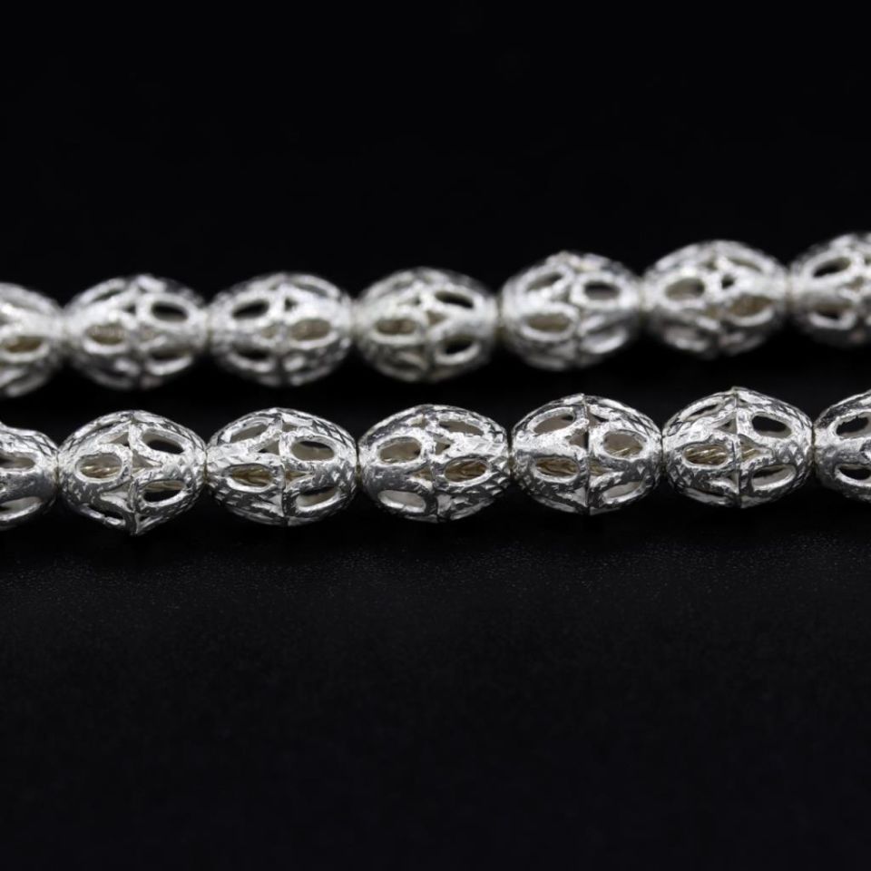 İşlemeli Oval Model Telkari Gümüş Tesbih 047