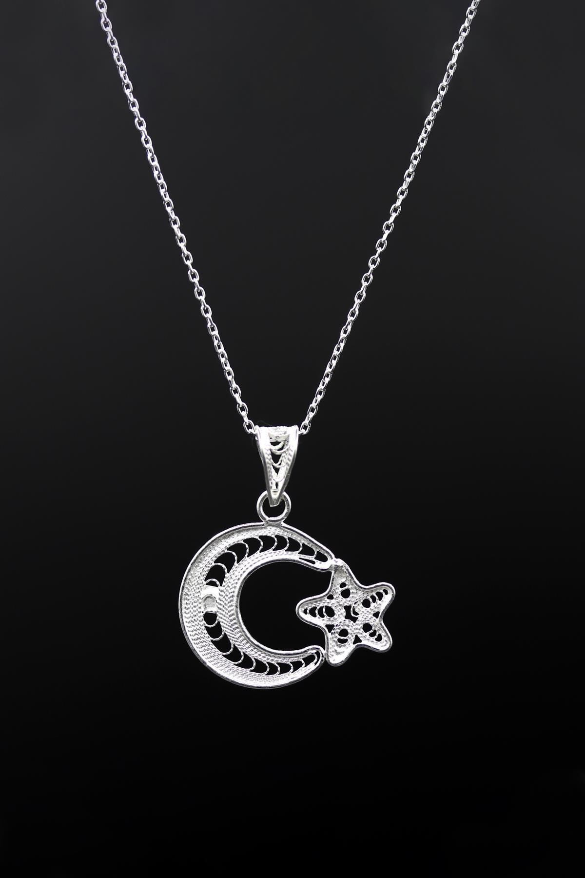 Ay Yıldız Telkari Gümüş Kolye 230