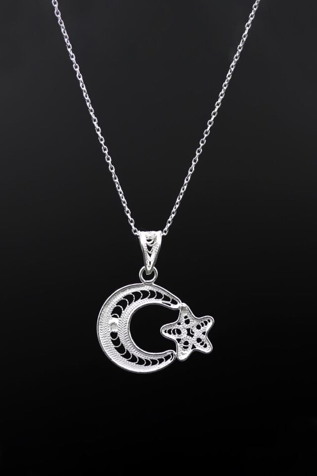 Ay Yıldız Telkari Gümüş Kolye 230