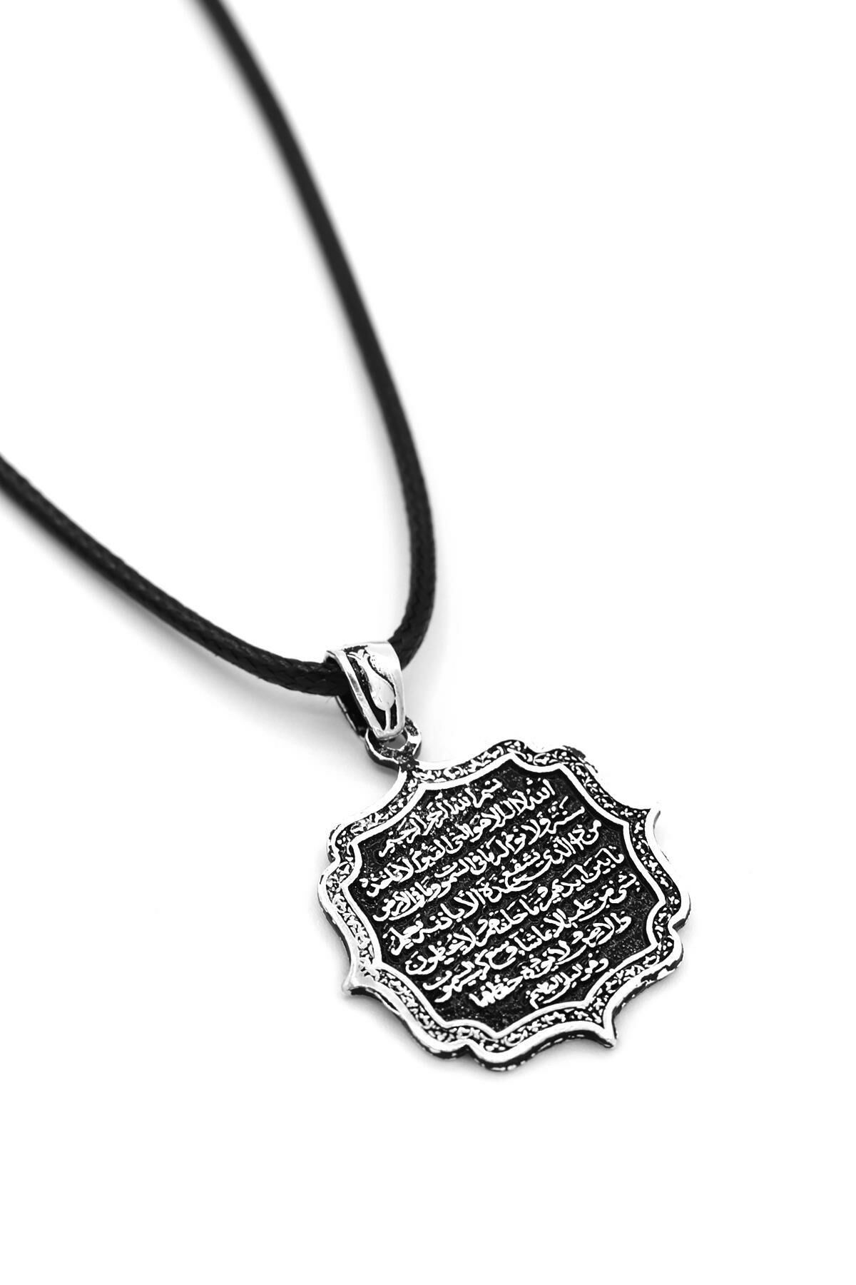 Ayetel Kürsi Yazılı Erkek Gümüş Kolye 005
