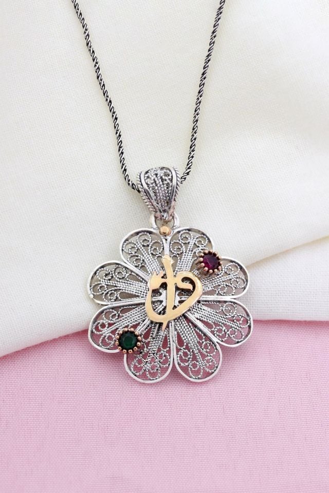 Elif & Vav Telkari İşlemeli Gümüş Kolye 509