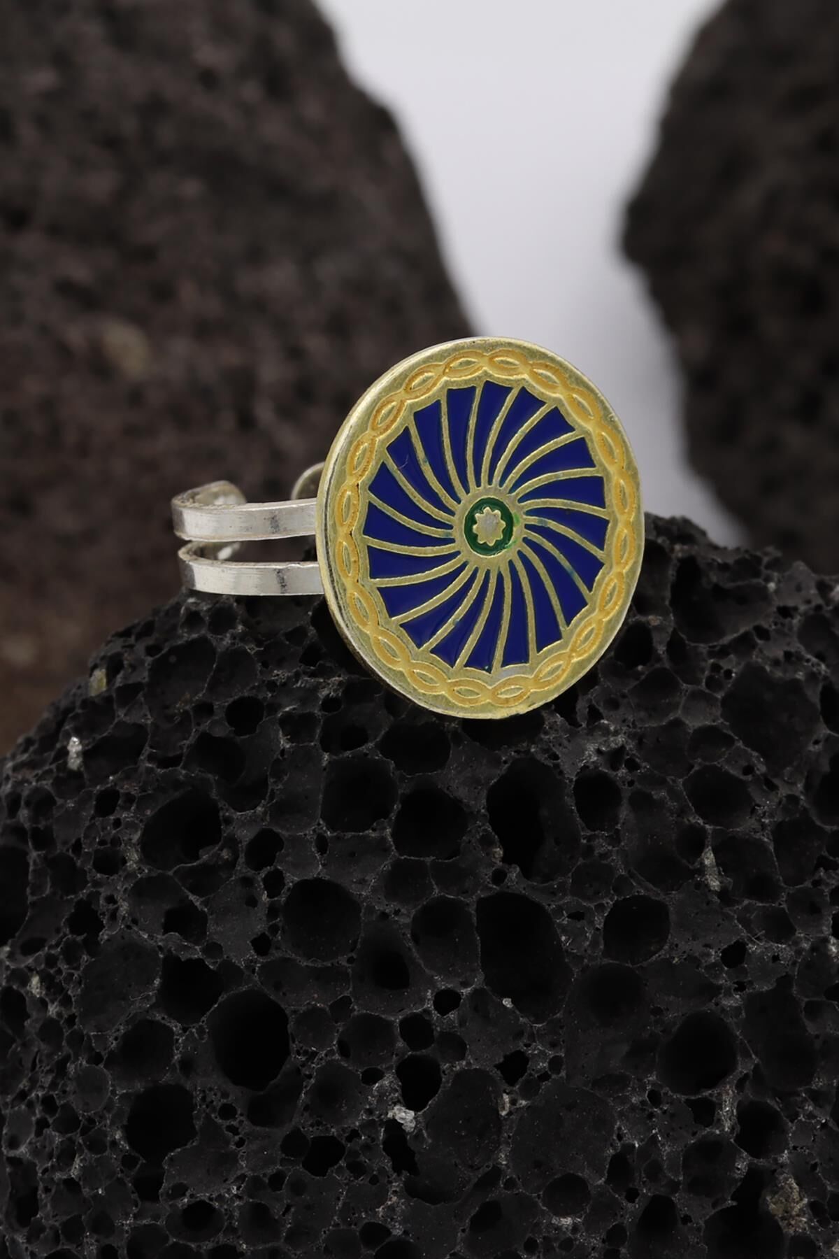 Yöresel Motifli Altın Yaldızlı Gümüş Yüzük 057