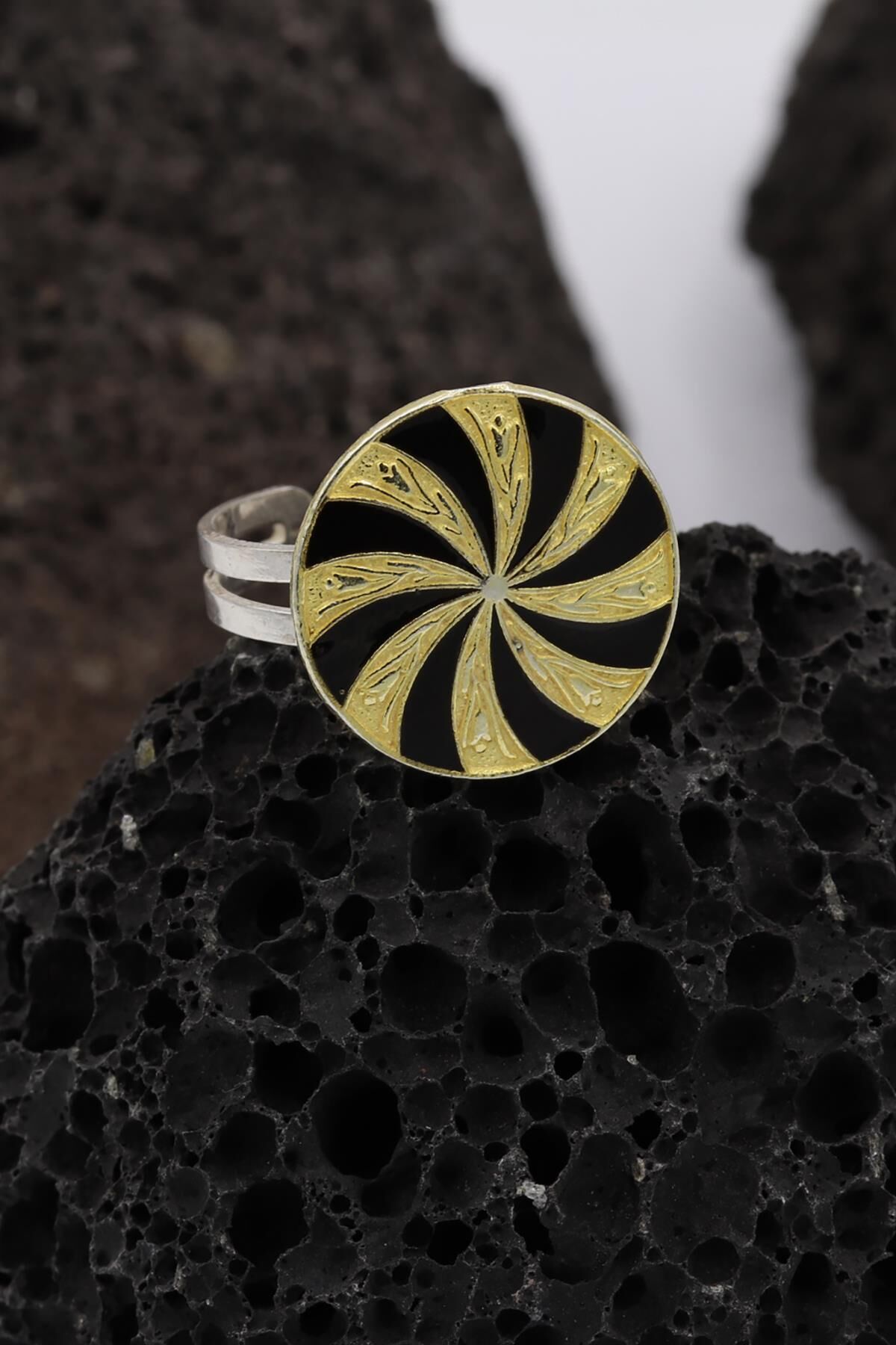 Yöresel Motifli Altın Yaldızlı Gümüş Yüzük 059