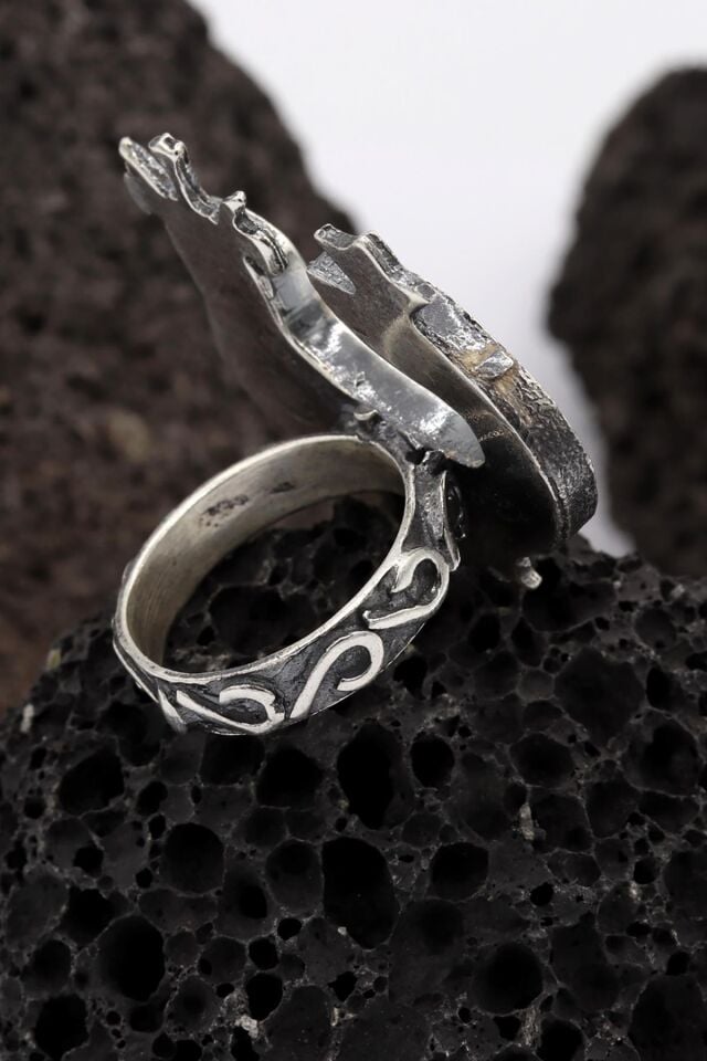 Mozaik İşlemeli Şahmeran Gümüş Yüzük 066