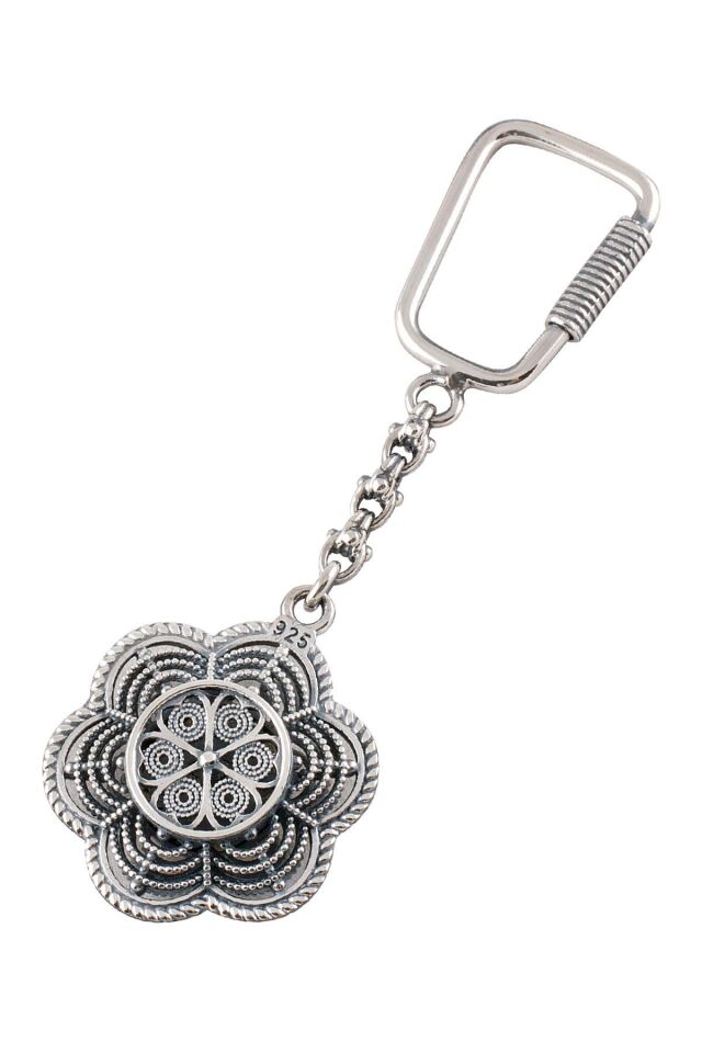 Sade Papatya Modeli Telkari Gümüş Anahtarlık 028