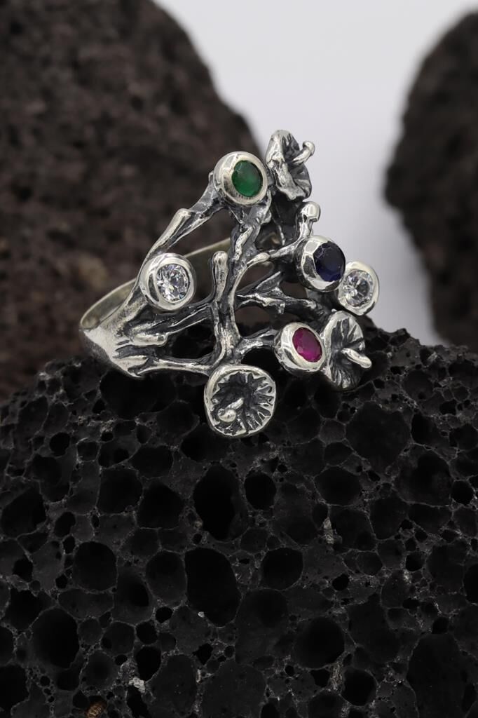 Ağaç Motifli Gümüş Yüzük 077