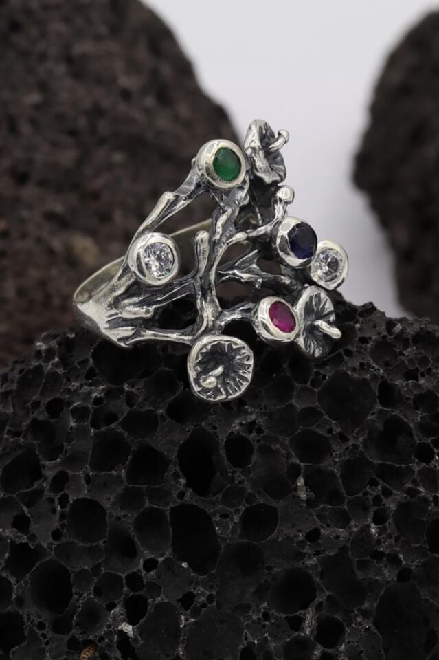 Ağaç Motifli Gümüş Yüzük 077