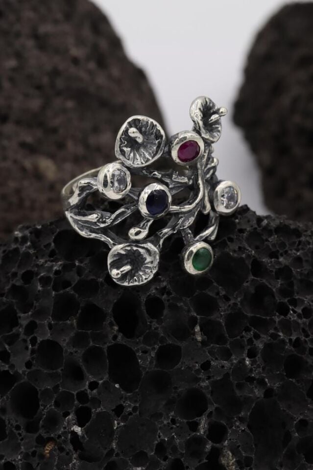 Ağaç Motifli Gümüş Yüzük 077