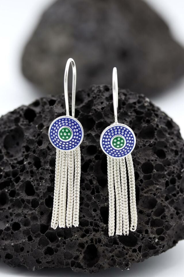 Mineli Mardin Hasırı Gümüş Küpe 072