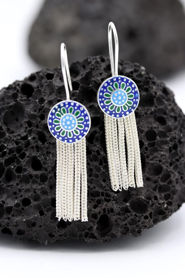 Mineli Mardin Hasırı Gümüş Küpe 086