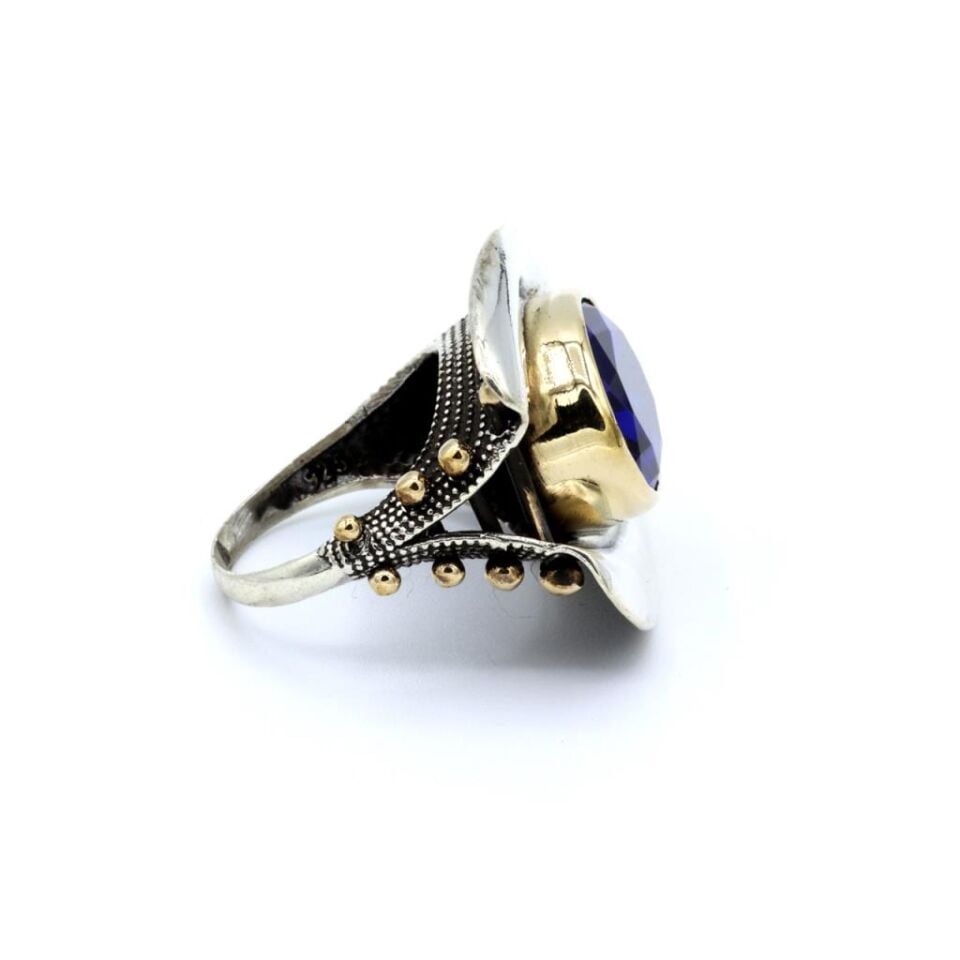 Mavi Zirkon Taşlı El İşi Gümüş Yüzük 023