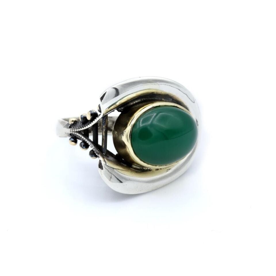 Yeşil Akik Taşlı El İşi Gümüş Yüzük 024