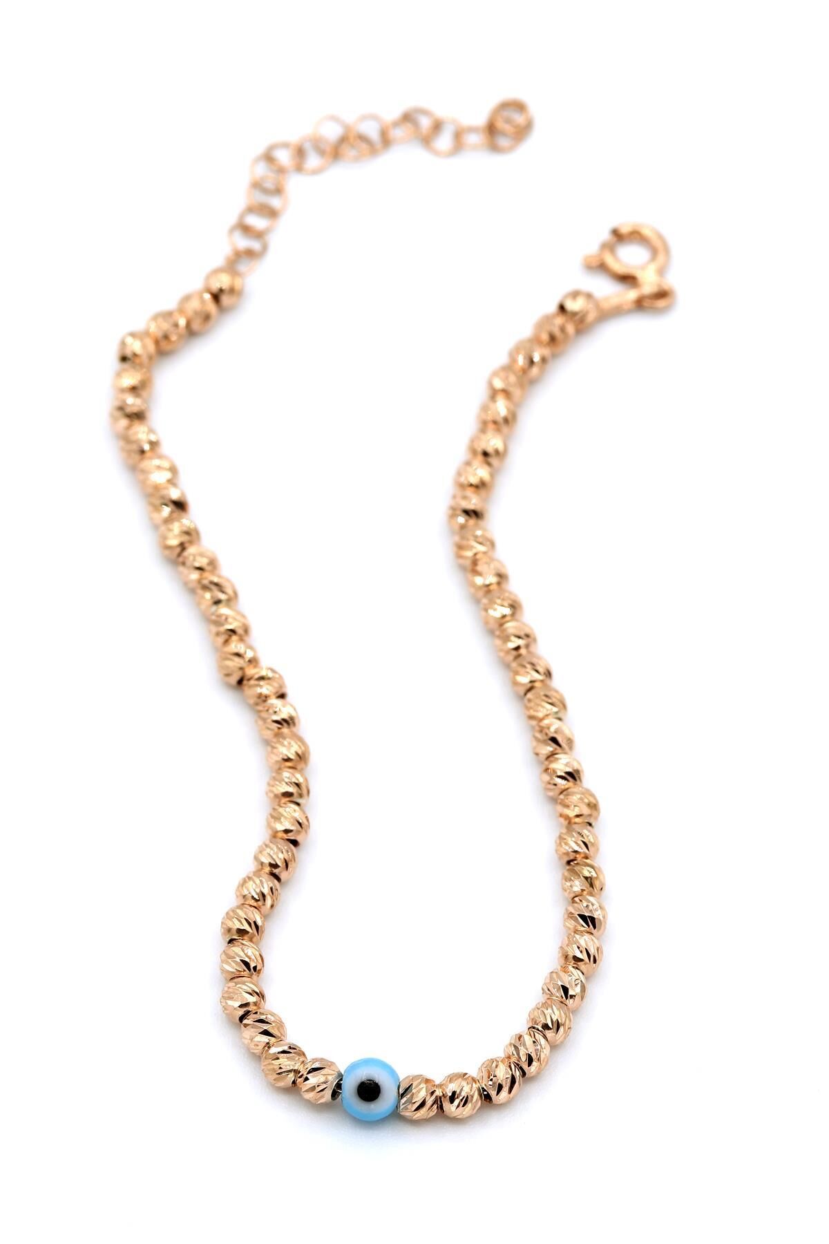 Dorika Modeli Nazar Boncuklu Roz Gümüş Bileklik 165